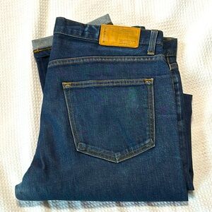 Frank &Oak men’s blue denim jeans.
